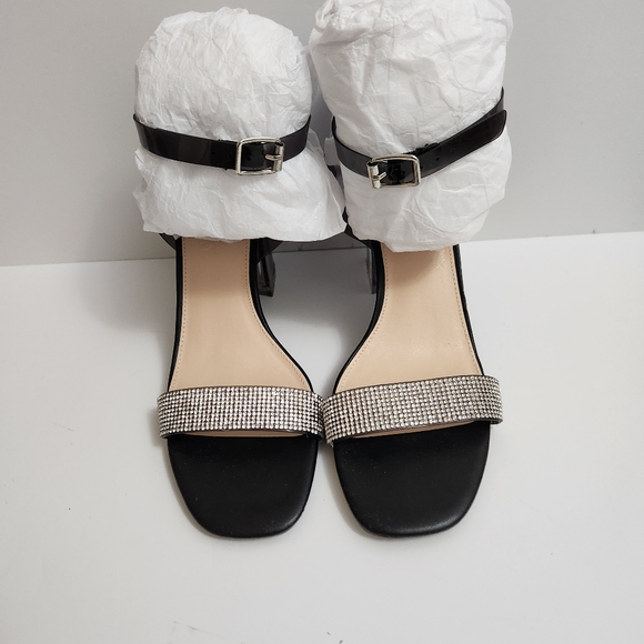 🆕️Forever 21 Black Rhinestone And Lucite Heel Sandals - Picture 4 of 14